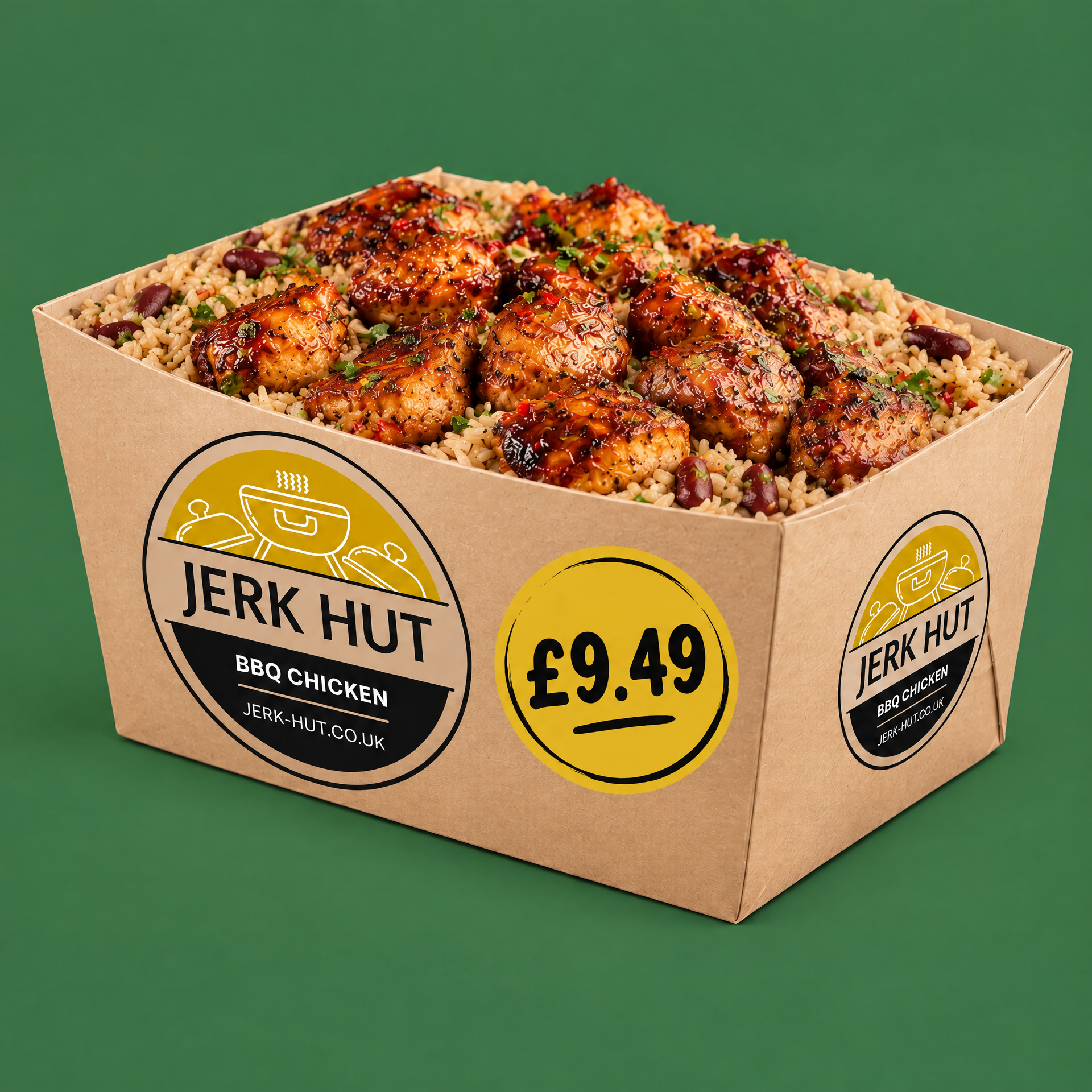 Jerk Chicken & Rice Box with Rice & Peas